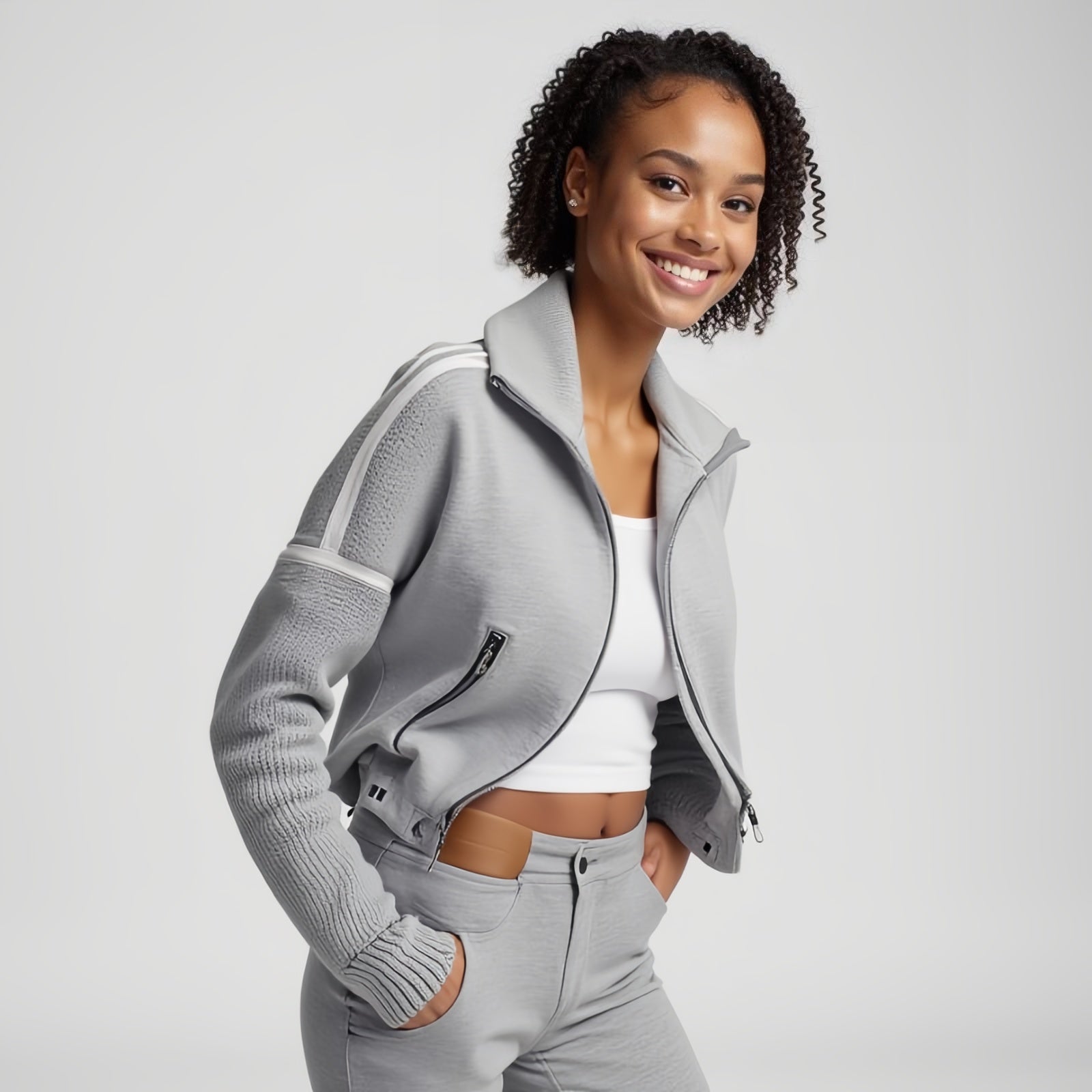 Sporty-Textured Crop Jacket: Dynamic Style and Refined Comfort