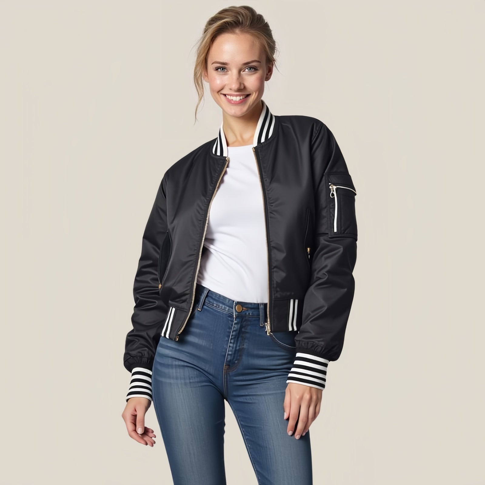 "Varsity Glam" Bomber Jacket: Sporty Elegance and Iconic Details