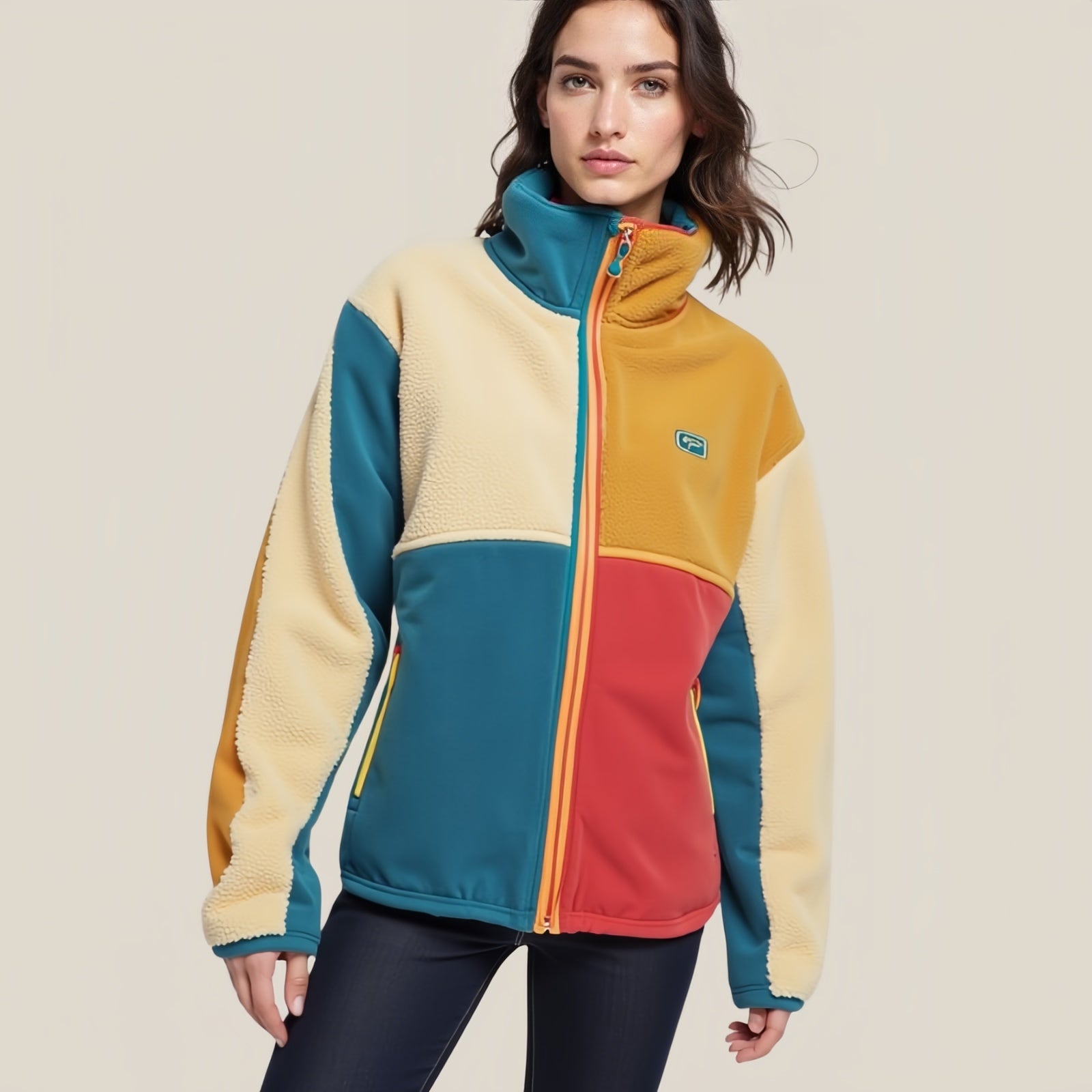 Explosion of Color: Color-Block Fleece Jacket for Vibrant Style