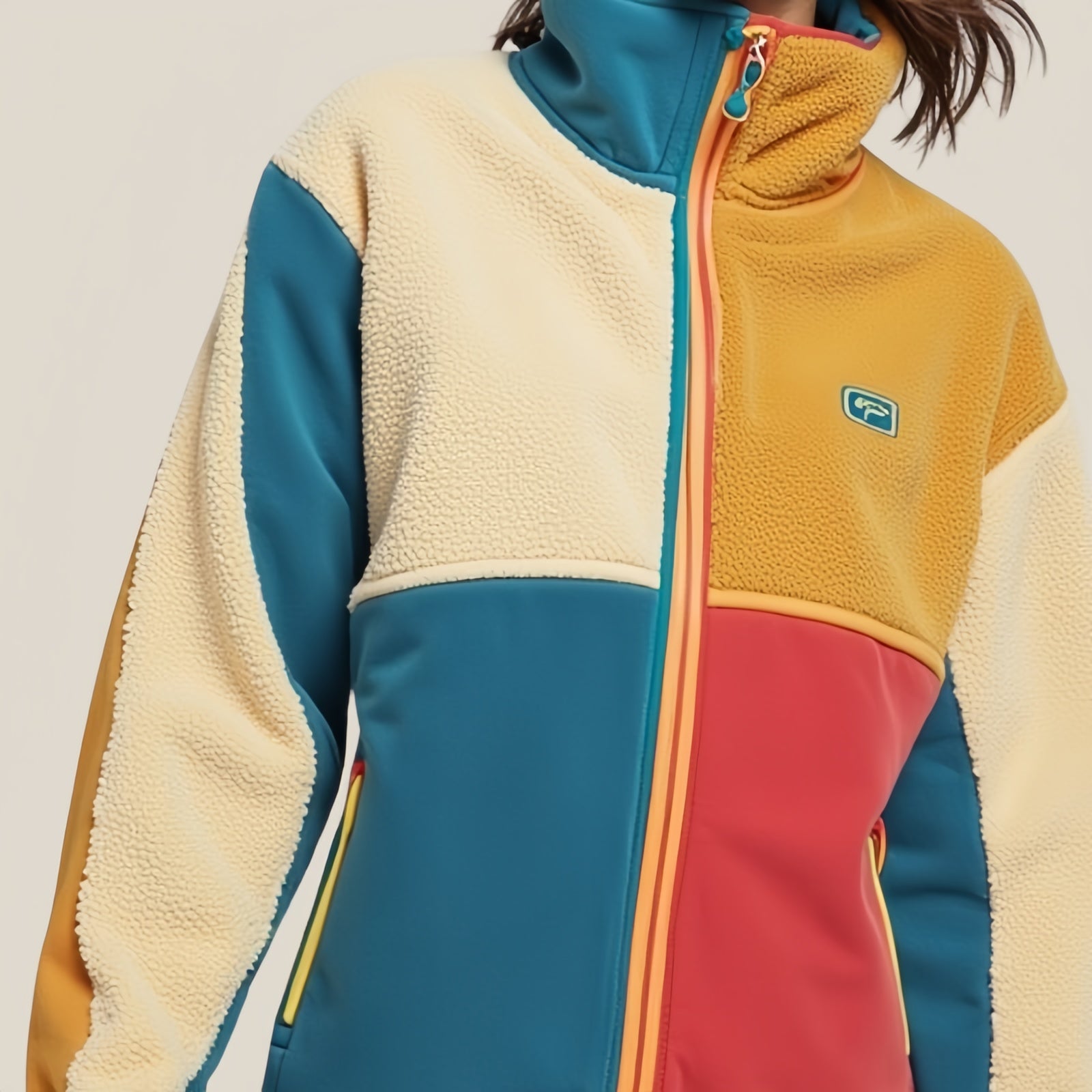 Esplosione di Colore: Giacca in Pile Color-Block per uno Stile Vivace