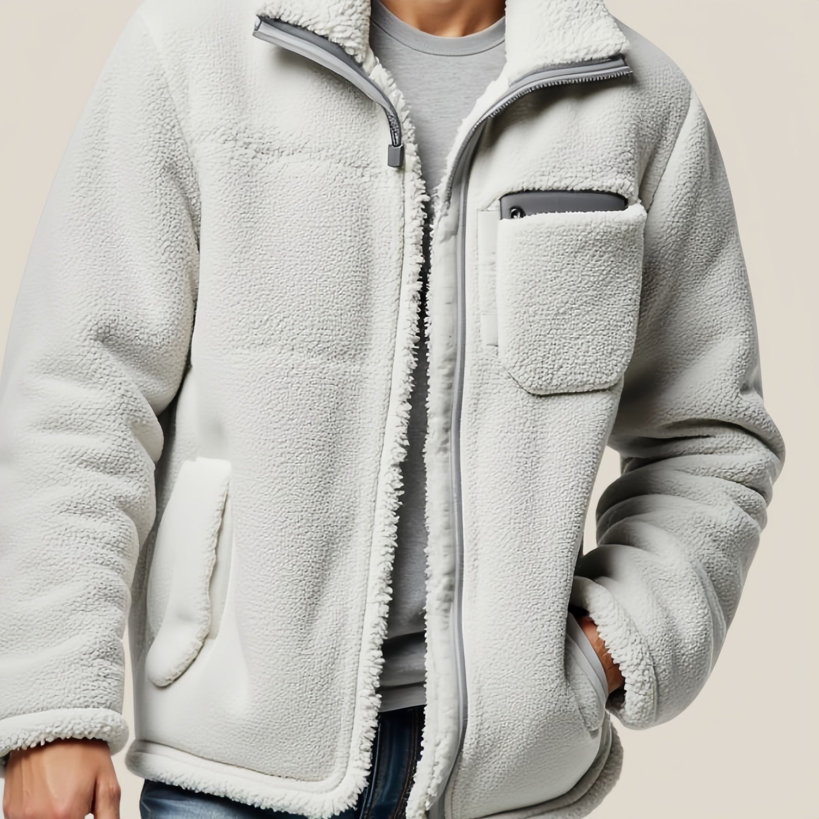 Wrap yourself in comfort with the "Cloud Gray" Fleece Jacket