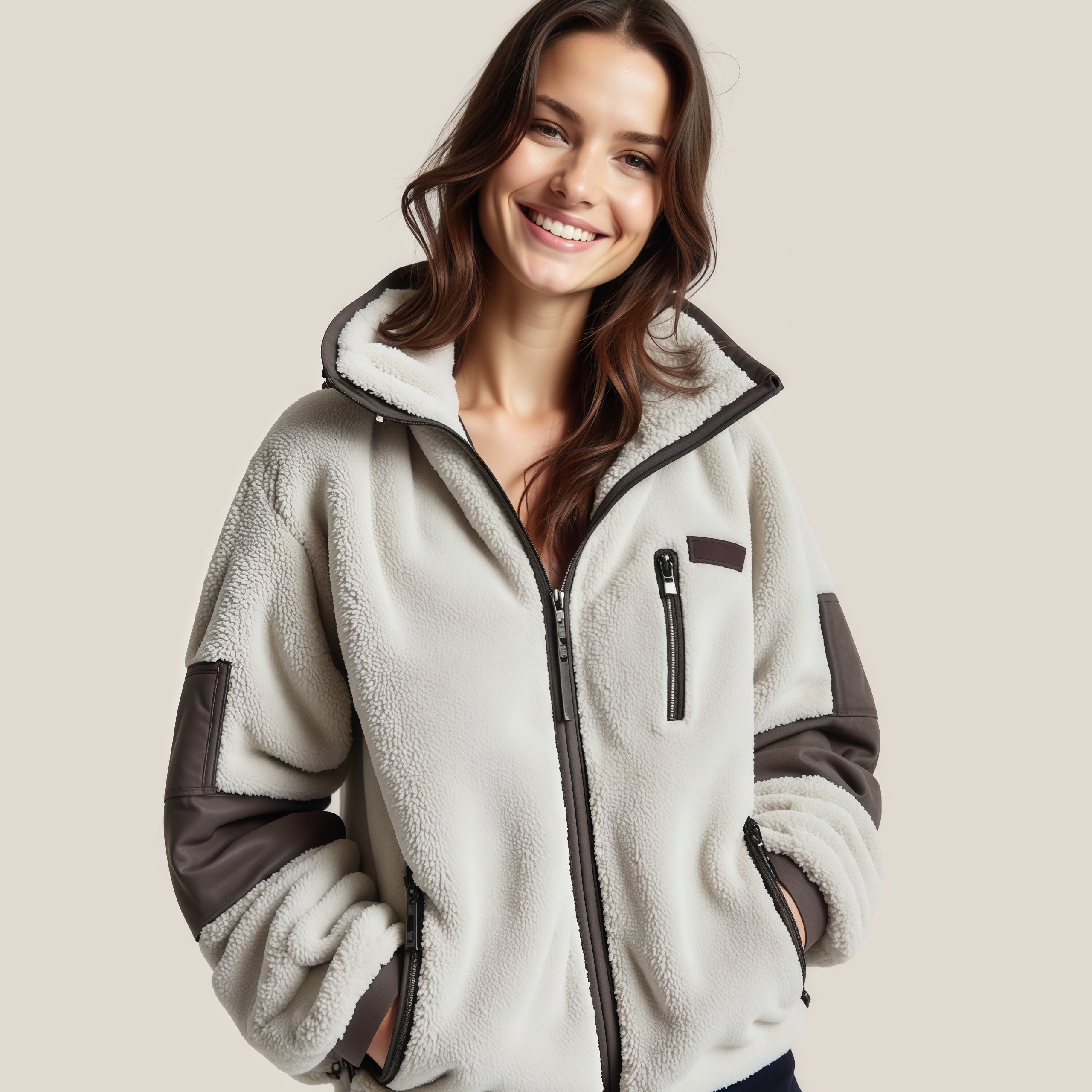 Warmth Hug: Stylish Fleece Jacket with Contrasting Details