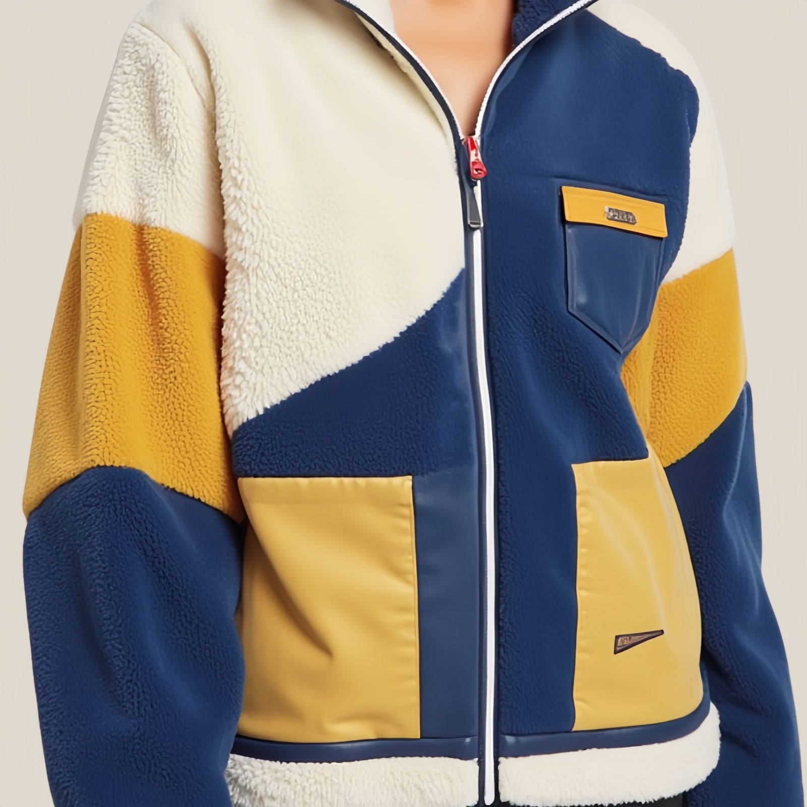 Bold Geometry: Color-Block Fleece Jacket for Unmistakable Style