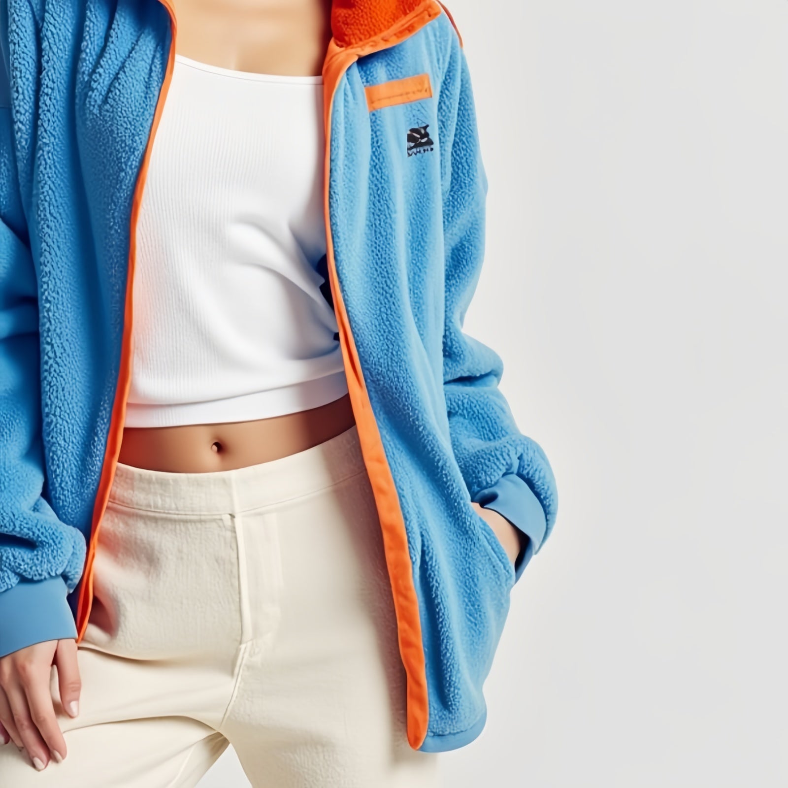 Cerulean Blue and Bright Orange Fleece Jacket - Distinctive Style and Snug Comfort