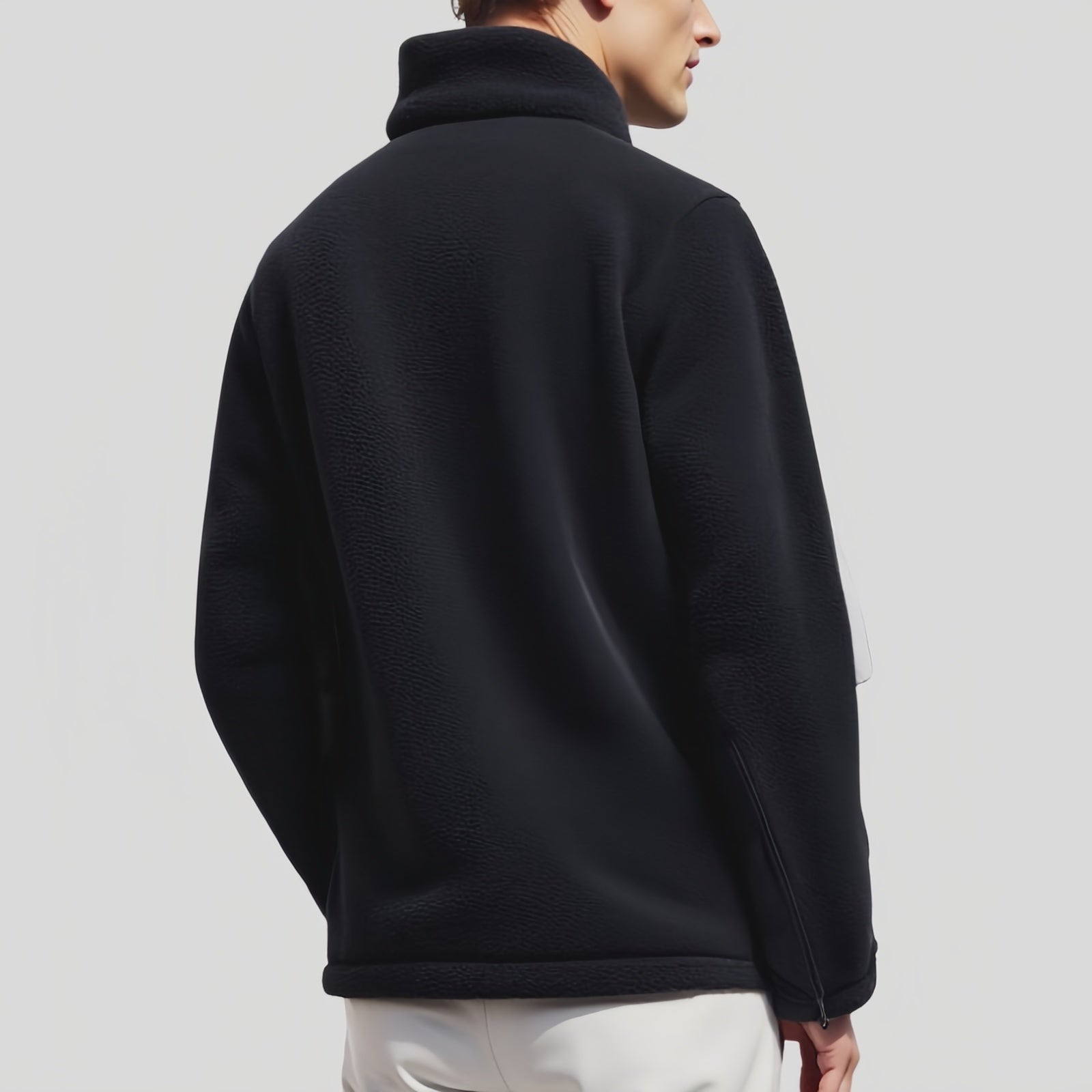 Black Fleece Jacket with Dark Grey Details - Essential Style and Snug Comfort