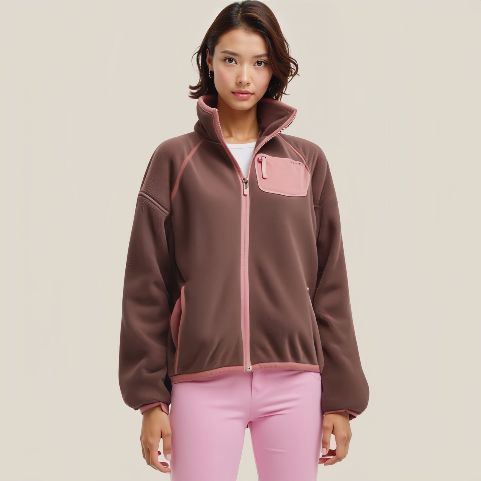 Soft Embrace: The Earth & Coral Handcrafted Fleece Jacket