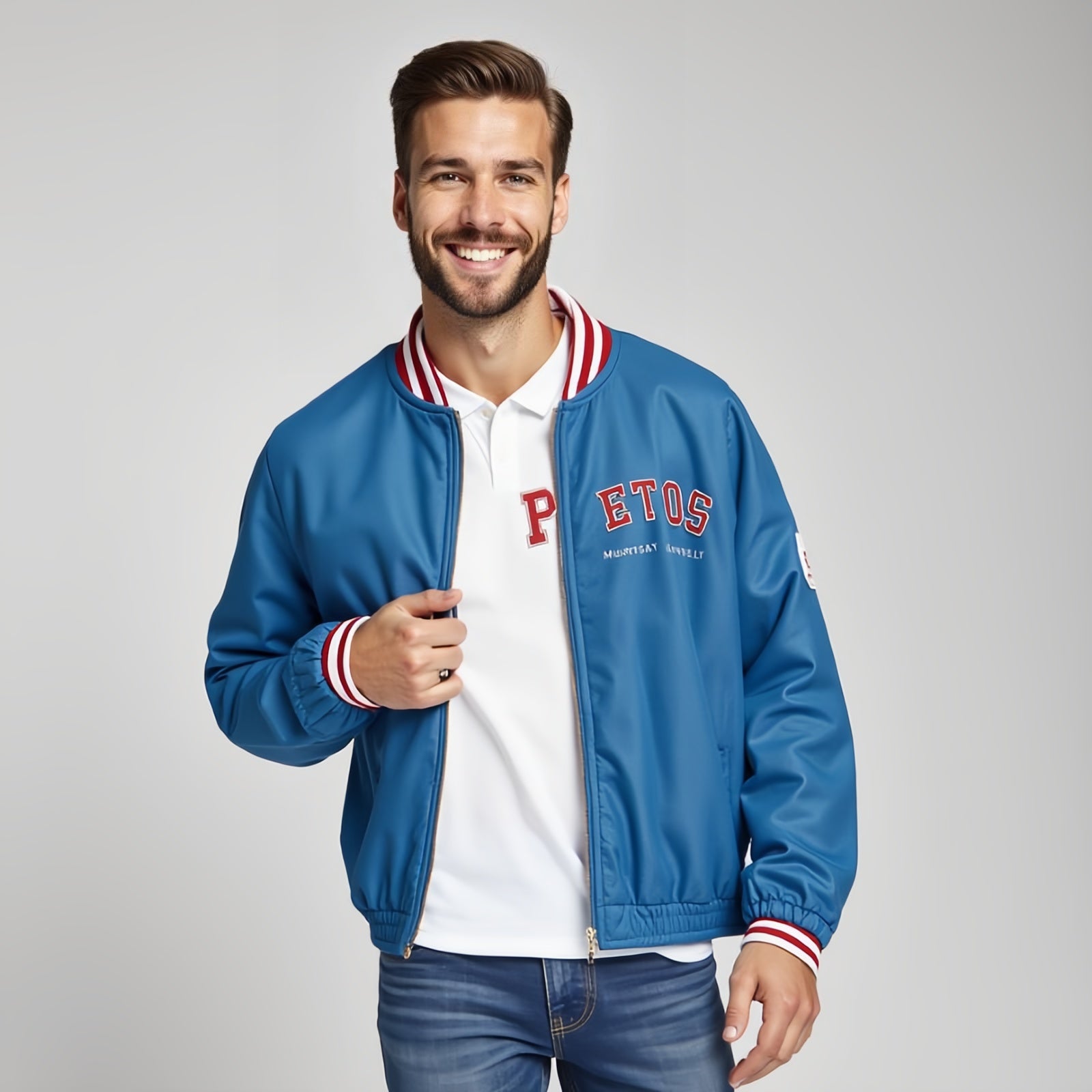 Varsity Blue – Two-Tone College Jacket with Vintage Embroidery and a Sporty Spirit