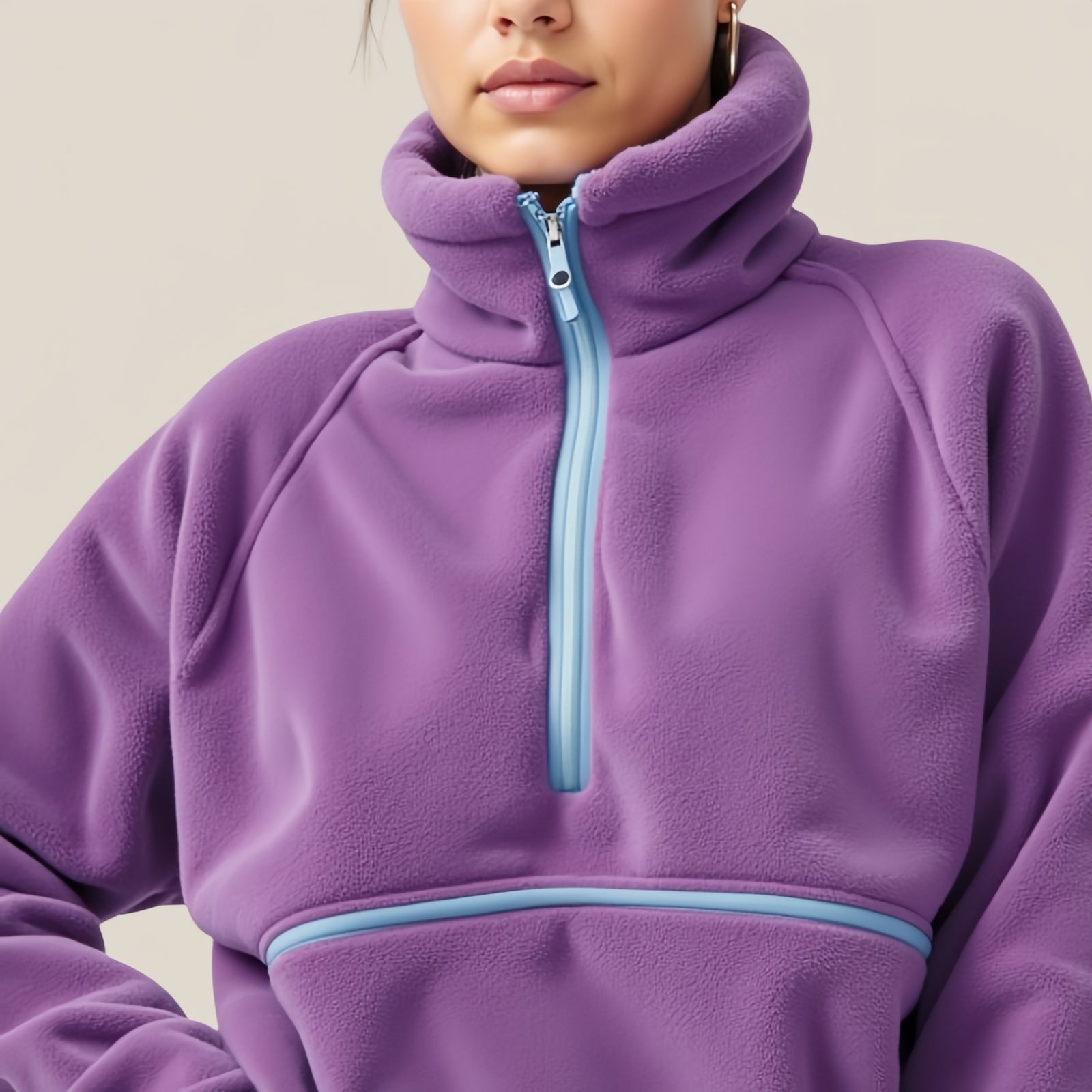 Giacca in Pile Viola Profondo con Dettagli Celeste Cielo - Comfort Dinamico