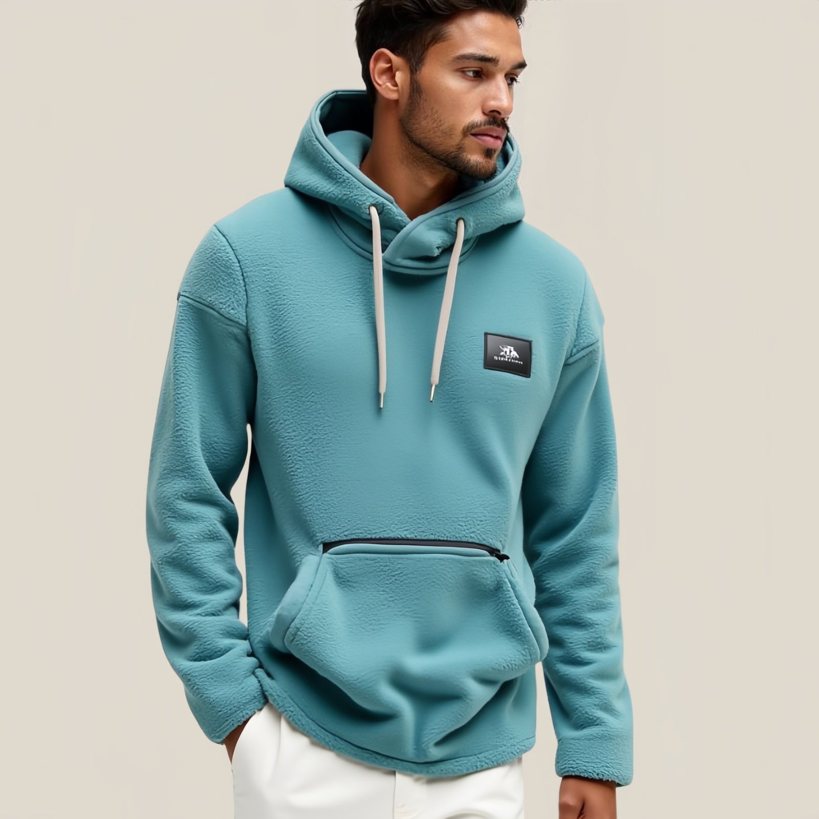 Teal Badge – Felpa con Cappuccio in Pile Tecnico con Patch Ricamato