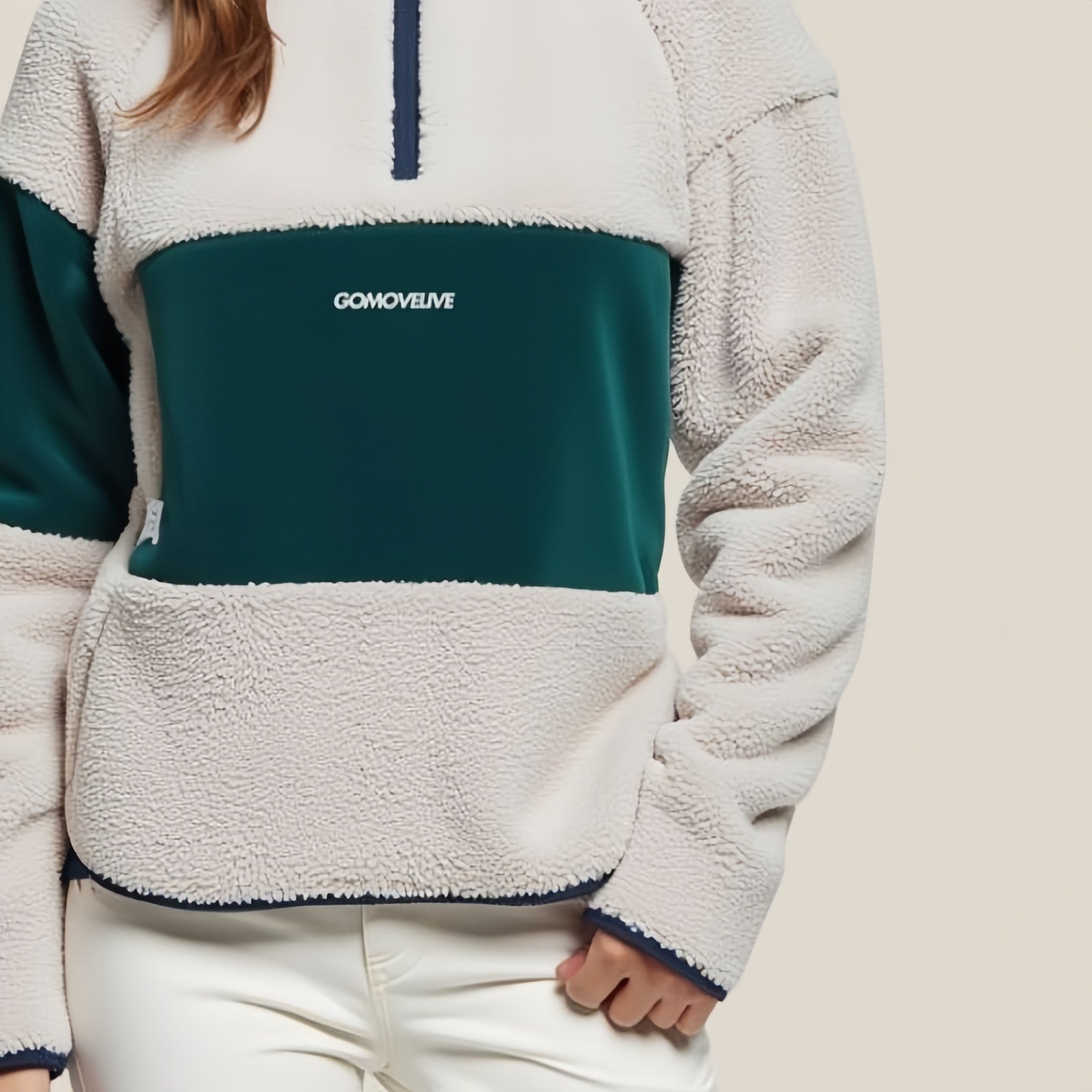 Alpine Crest – Two-Tone Sherpa Half-Zip Pullover with Triangular Logo