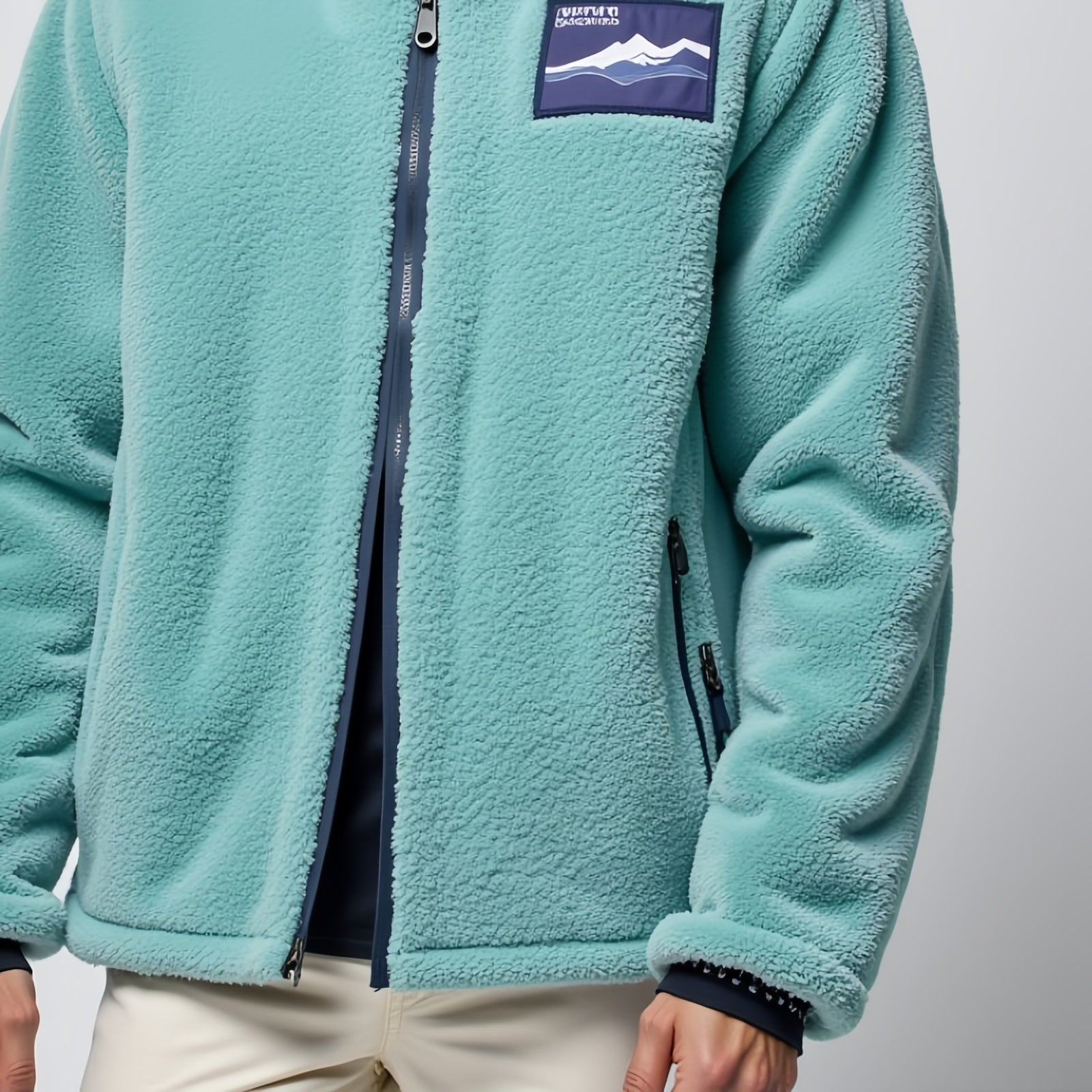Nemis Outdoor – Aqua Green Fleece Jacket with Hood and Mountain Logo