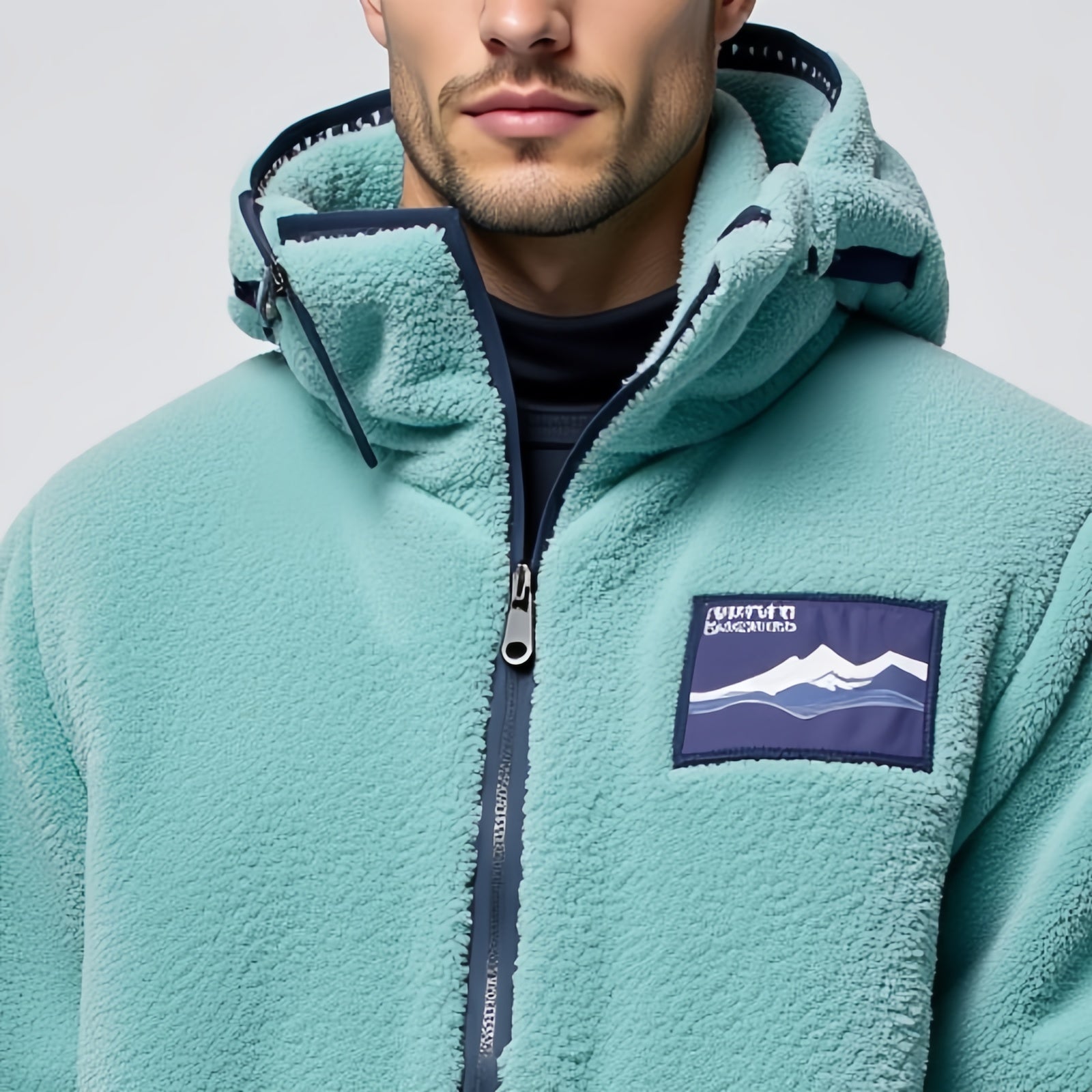 Nemis Outdoor – Aqua Green Fleece Jacket with Hood and Mountain Logo