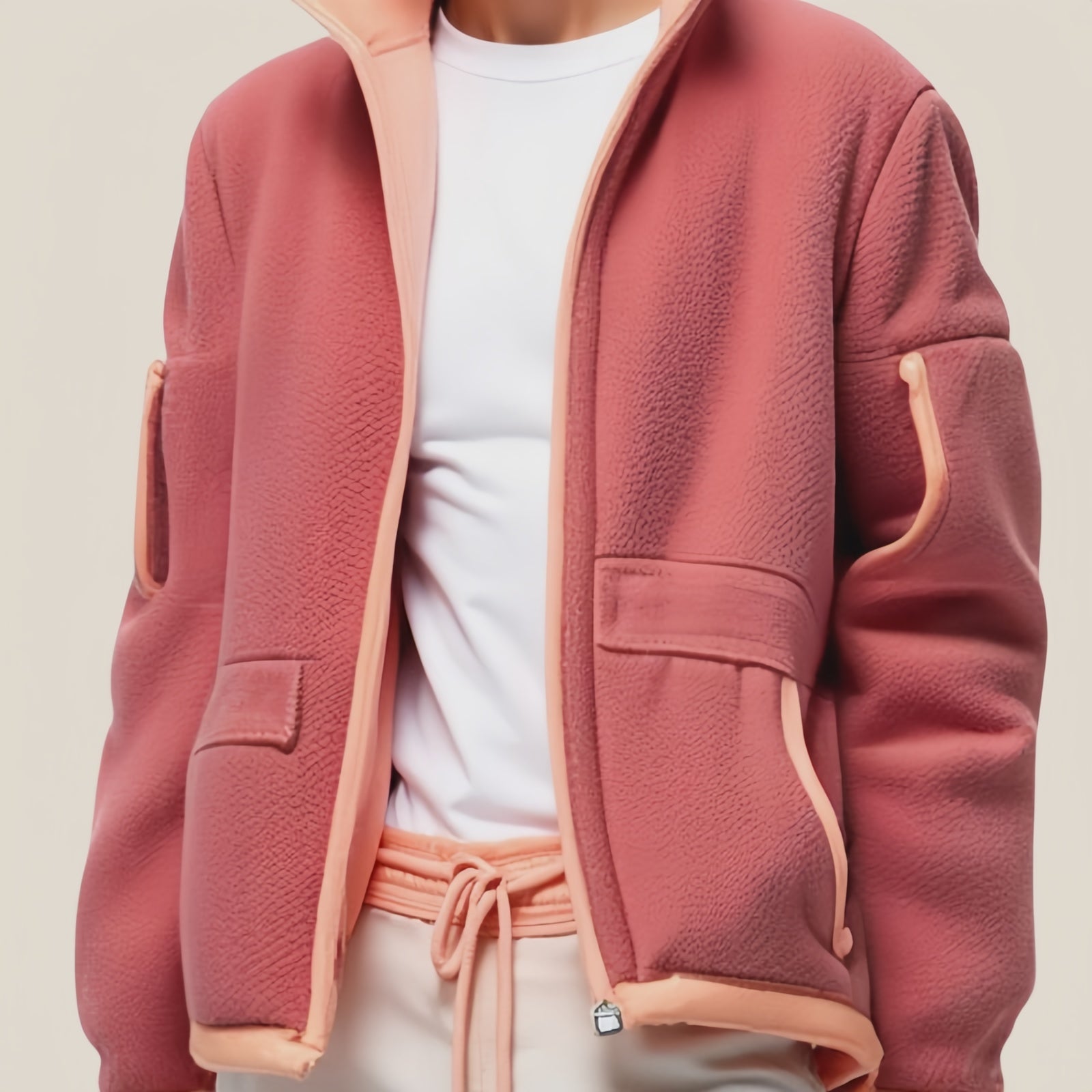 Rosefield Active – Pink Zip-Front Fleece Jacket with High Neck
