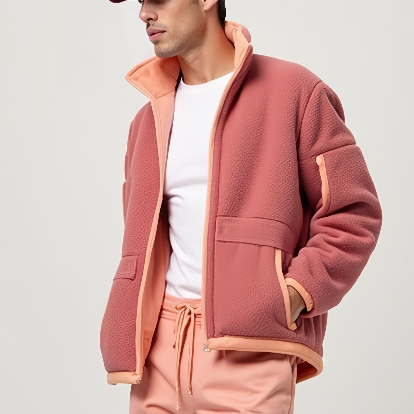 Rosefield Active – Pink Zip-Front Fleece Jacket with High Neck