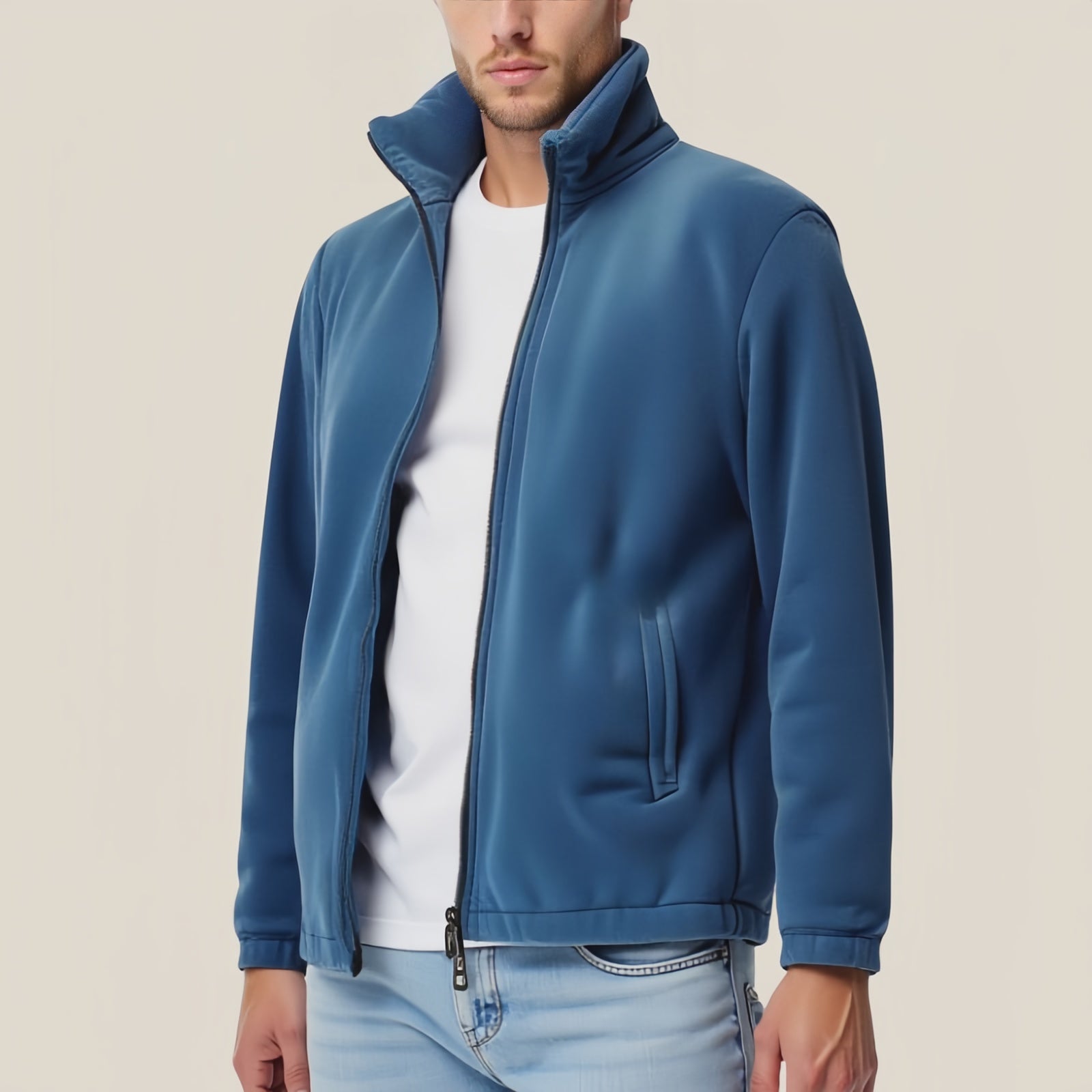Blue Summit – Blue Zip-Up Jacket with High Neck and Side Pocket