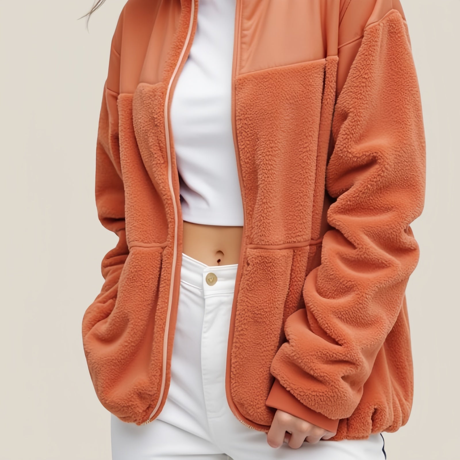 Orange Technical Jacket with Fleece Inserts and Front Zip