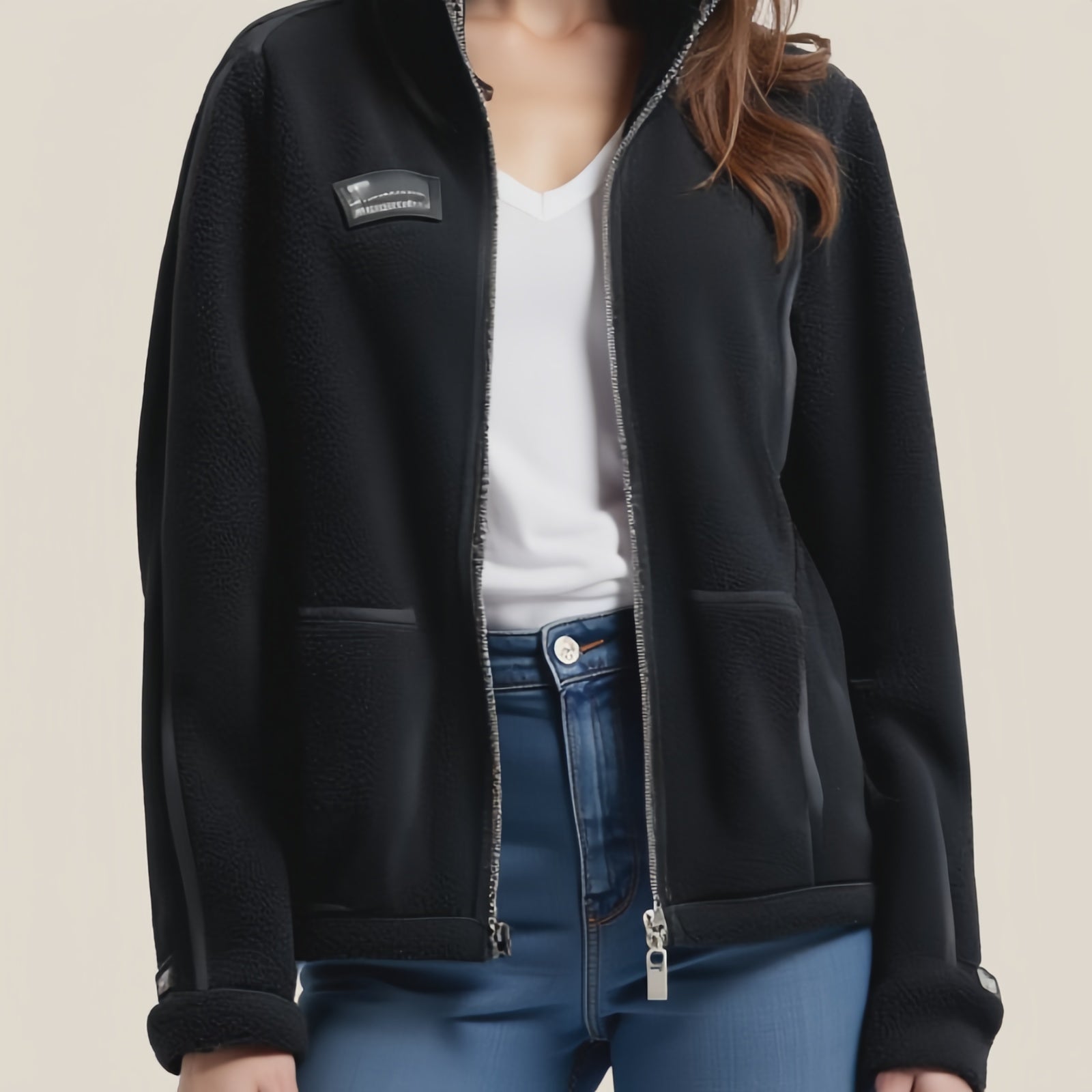 Blackridge Core – Black Fleece Jacket with High Neck and Graphic Patch