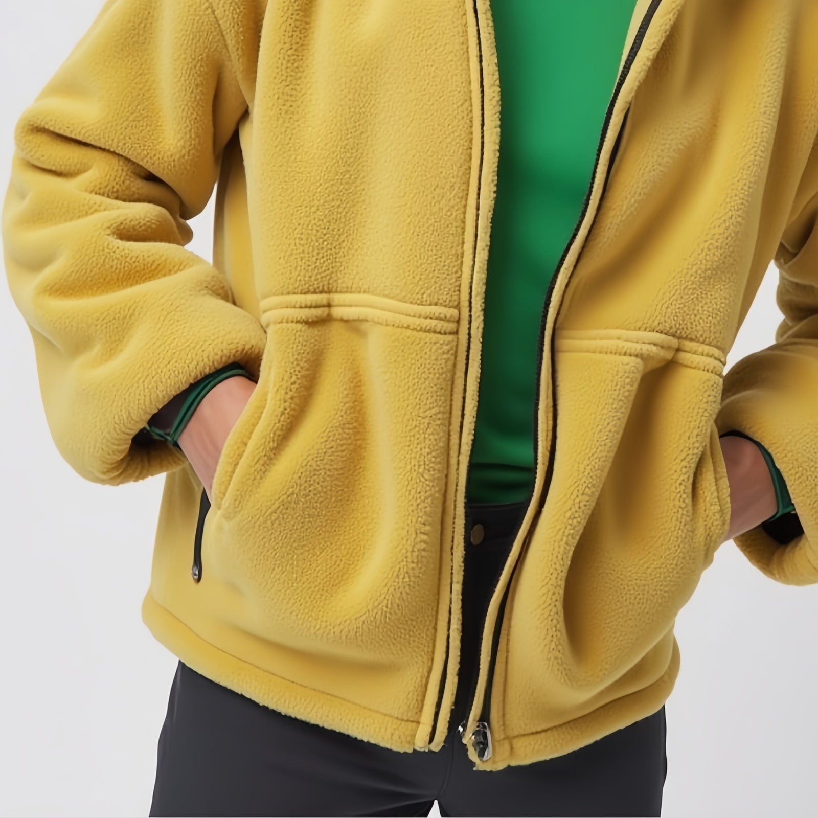 Sunridge Fleece – Yellow High Neck Fleece Jacket with Side Pockets