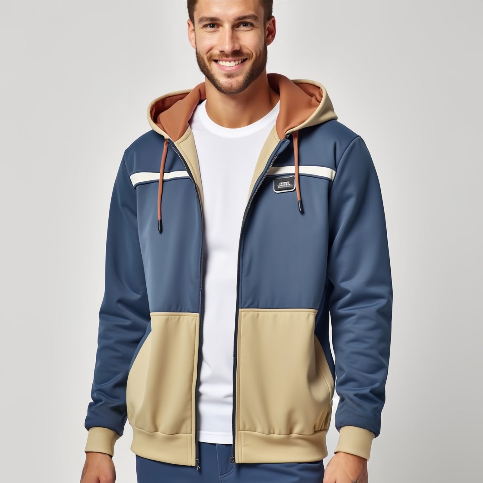 Bluegrain Nomad – Two-Tone Blue and Beige Hoodie with Brown Lining