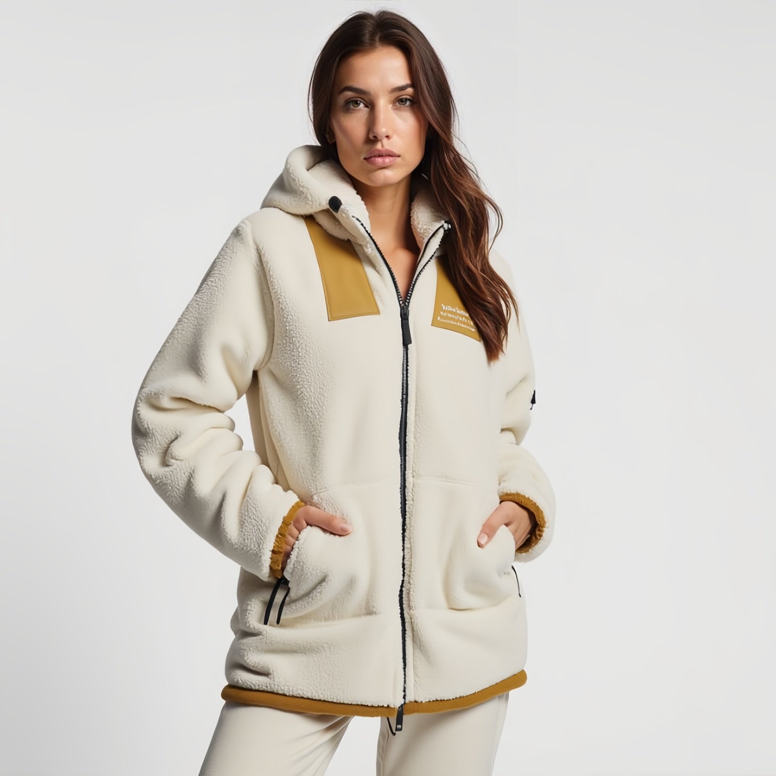 Alpine Heritage – Hooded Fleece Jacket with Brown Panels and Front Pockets