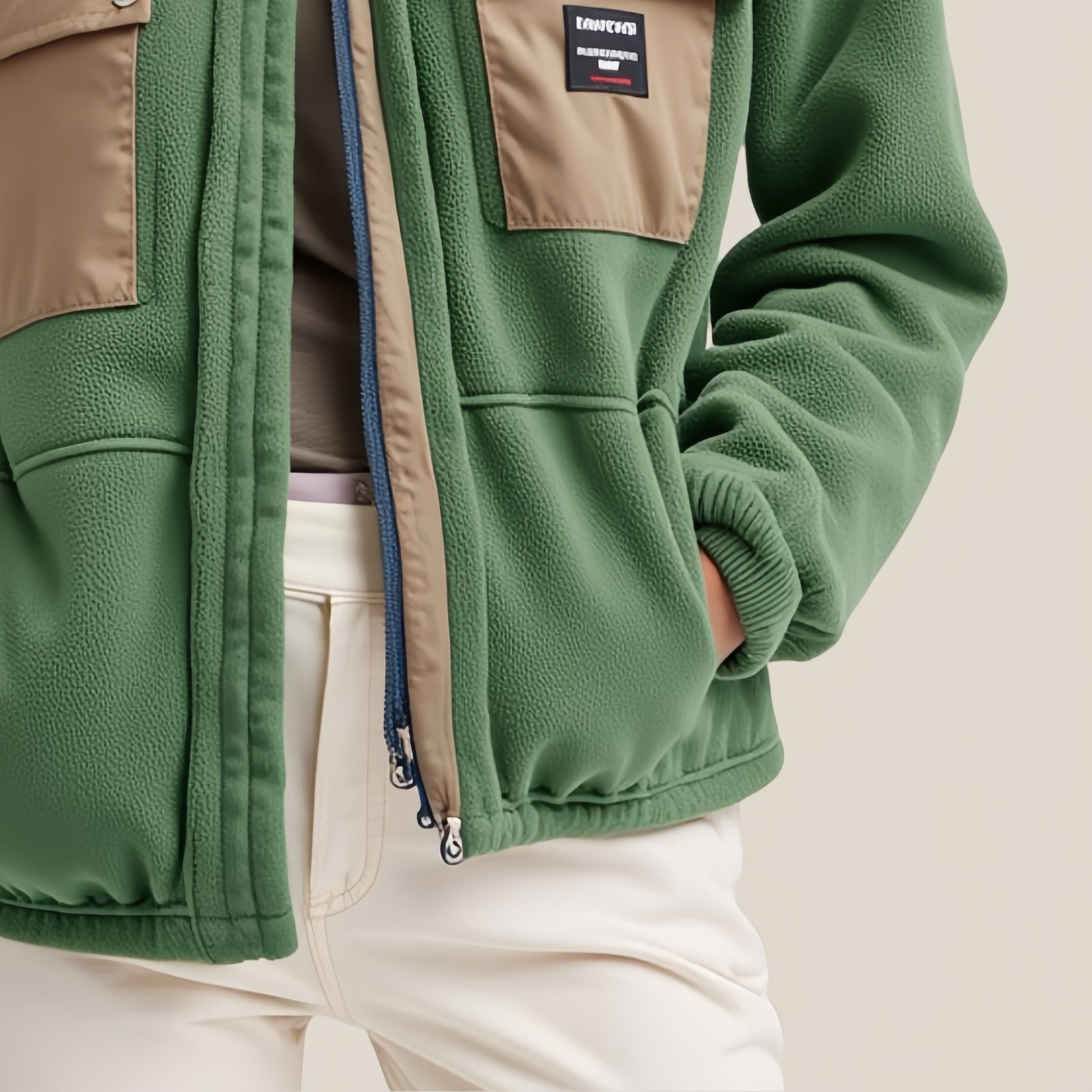 Tommy Jeans Heritage Fleece – Giacca Verde con Tasche Beige e Patch Logo