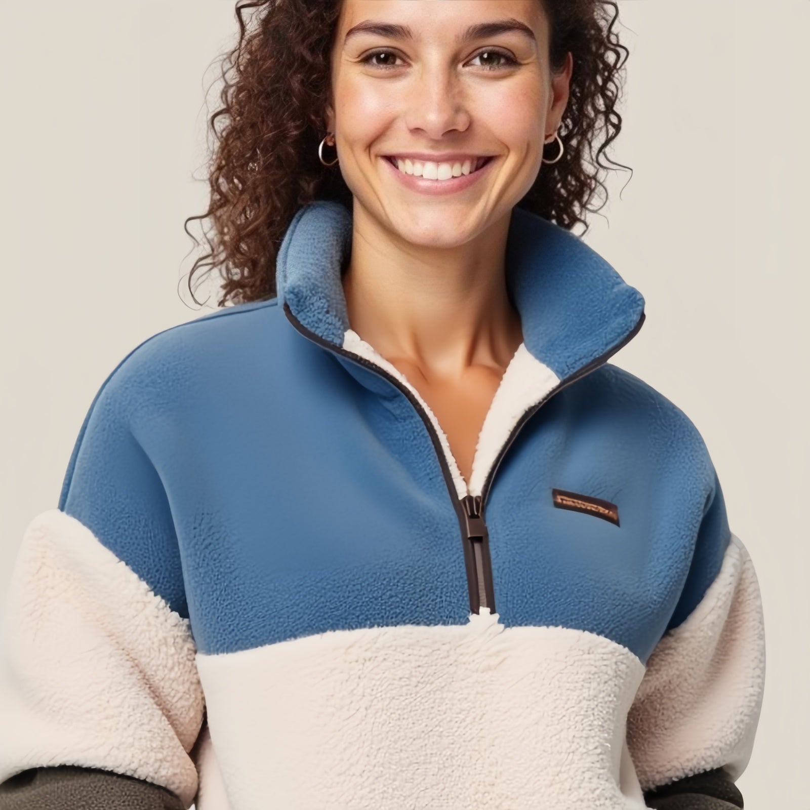 Nordic Block – Pullover Fleece Tricolore con Zip a Mezza Lunghezza