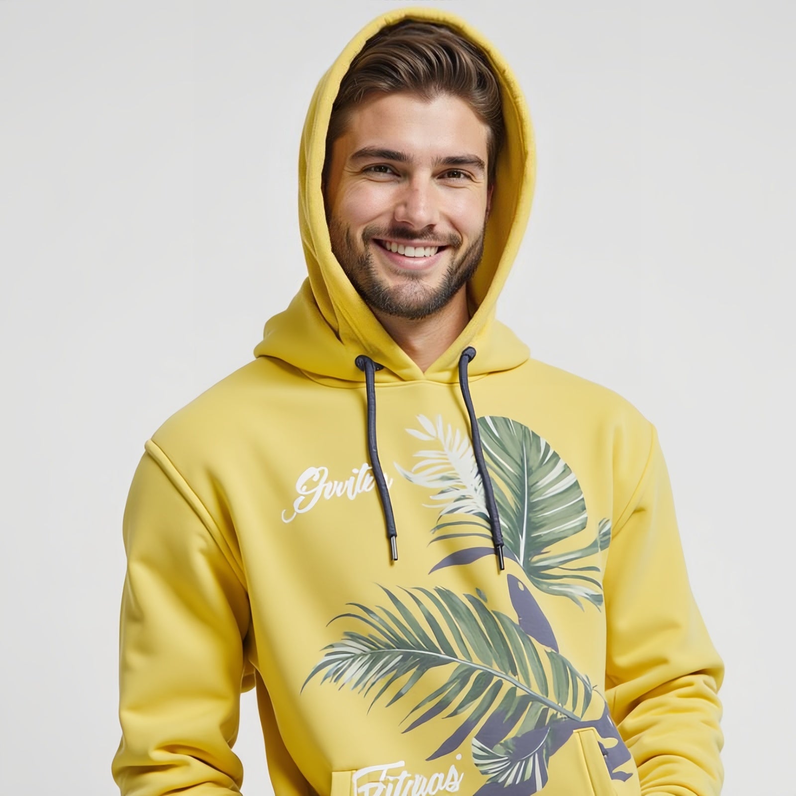 Guite Tropic Five – Yellow Hoodie with Tropical Print