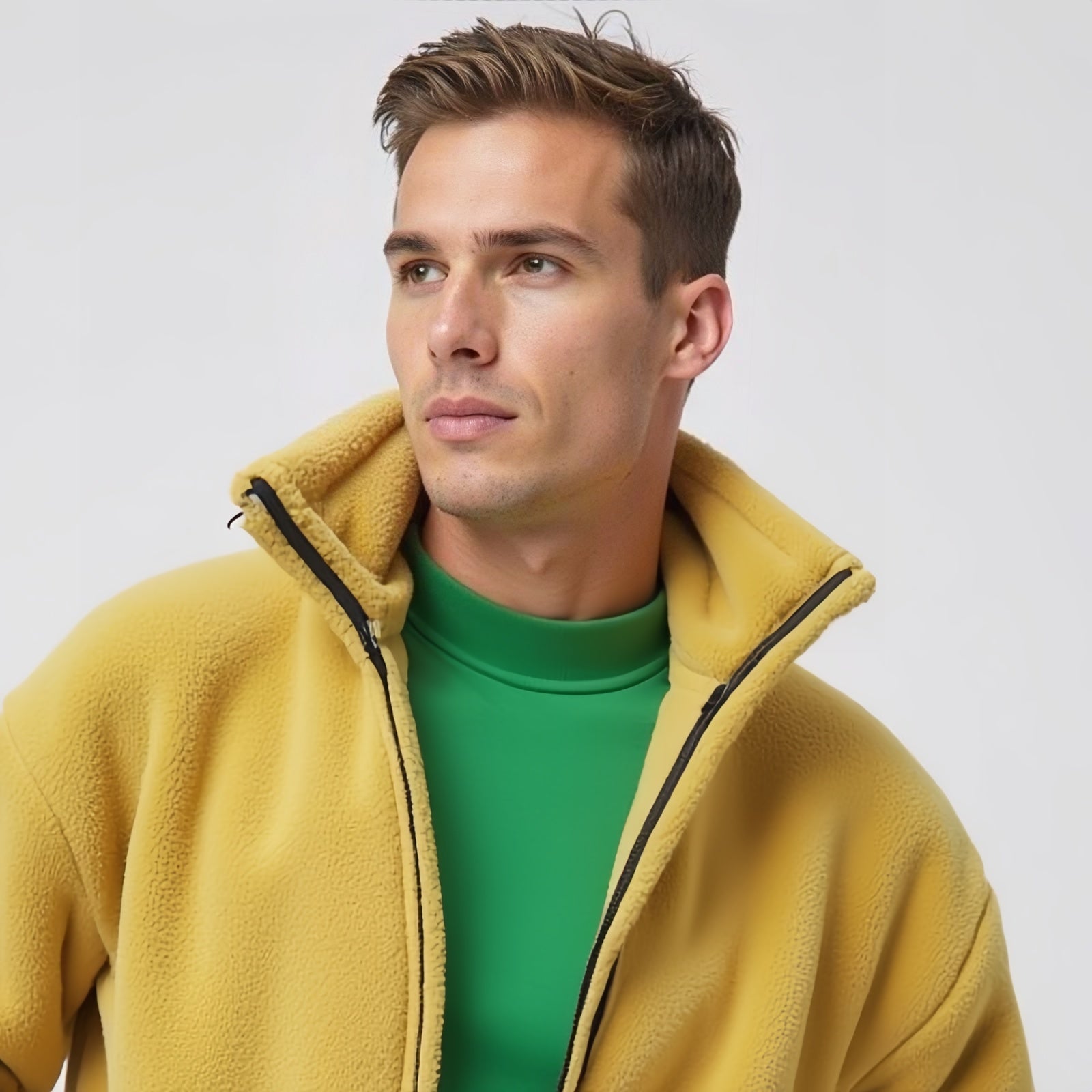 Sunridge Fleece – Yellow High Neck Fleece Jacket with Side Pockets