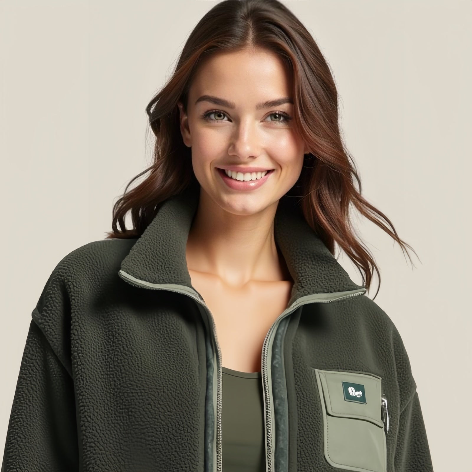 Rhe Alpine Zip – Giacca in Pile Verde Foresta con Tasche e Dettagli Tecnici