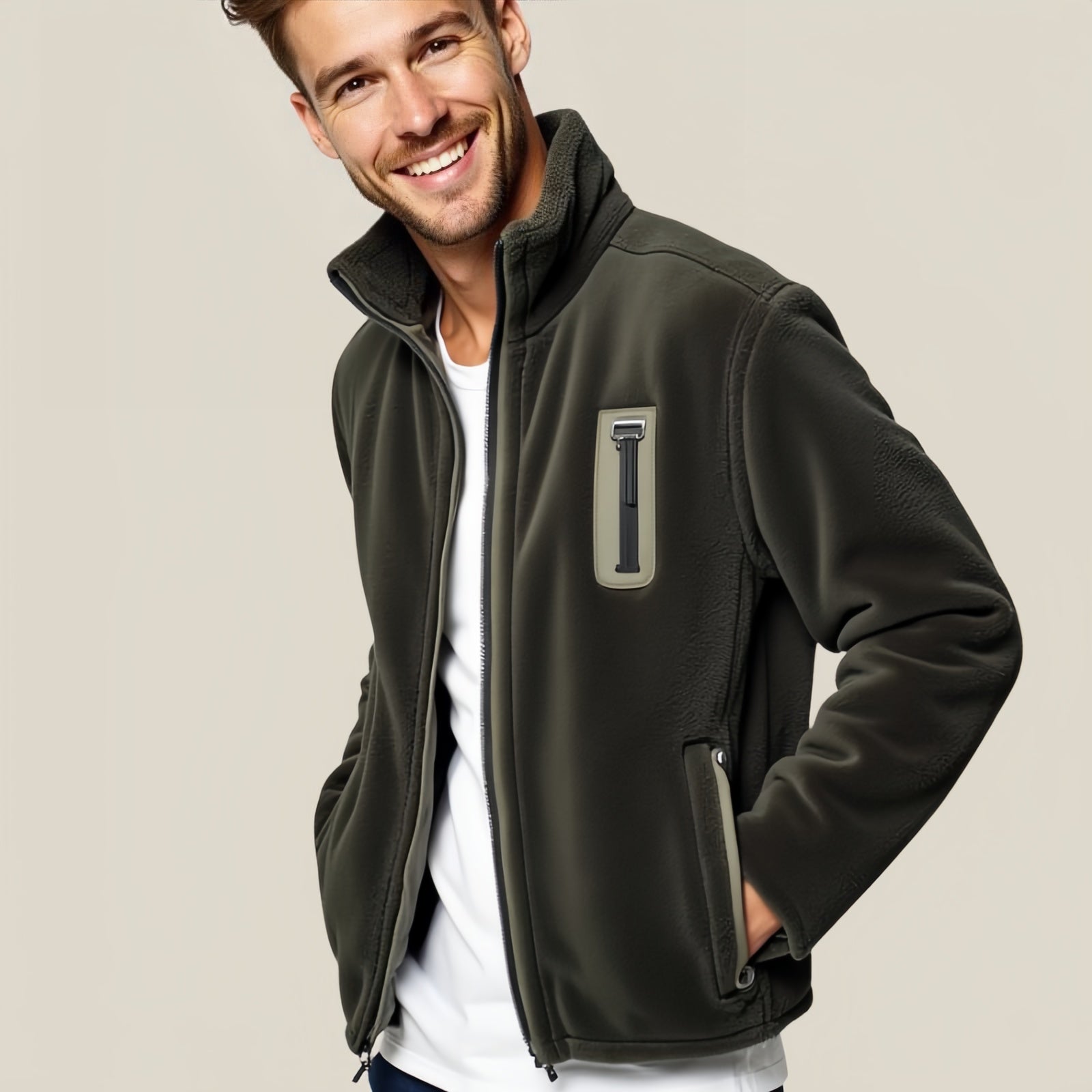Evergreen Zip Fleece – Green Technical Jacket with Front Zip and Side Pockets