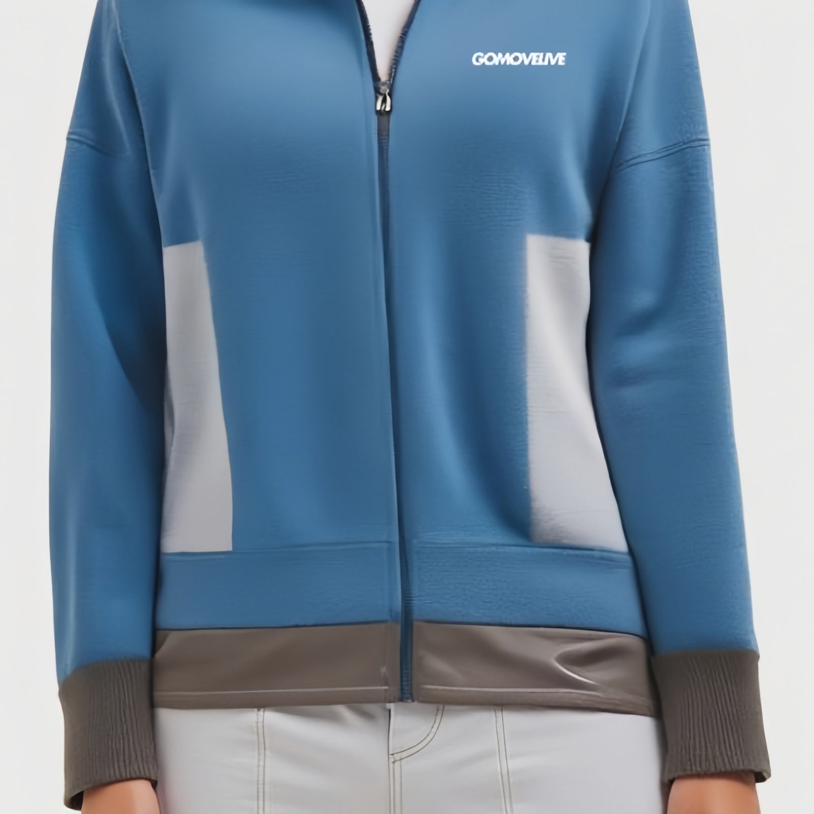 Glacier Zip Fleece – Technical Blue Jacket with Ice Grey Details and Contrasting Hem