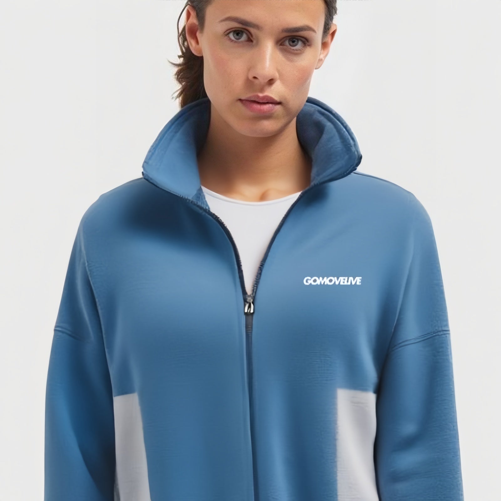 Glacier Zip Fleece – Technical Blue Jacket with Ice Grey Details and Contrasting Hem