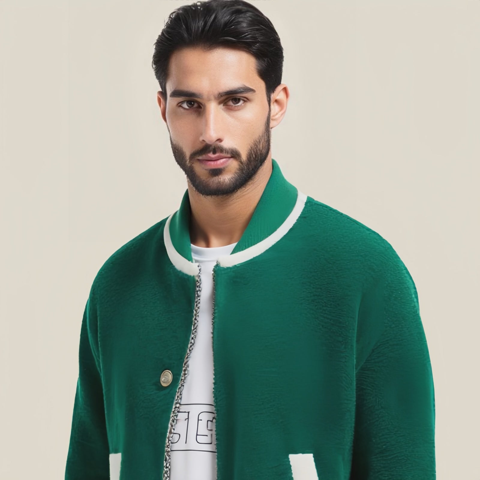 Varsity Lineback Jacket – Green College Jacket with White Details and Button Closure
