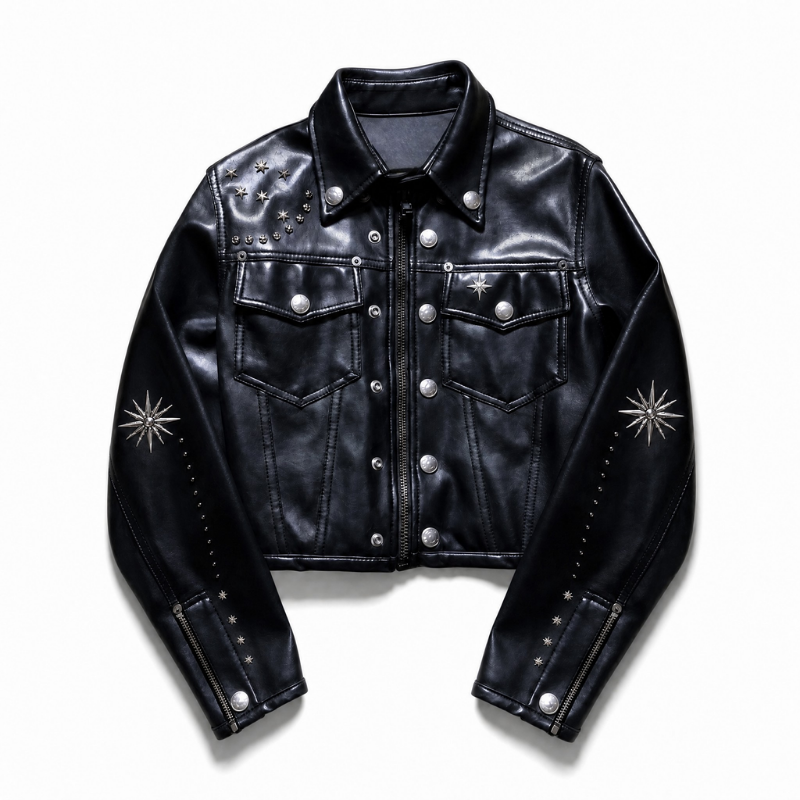 Giacca Biker Nera in Pelle