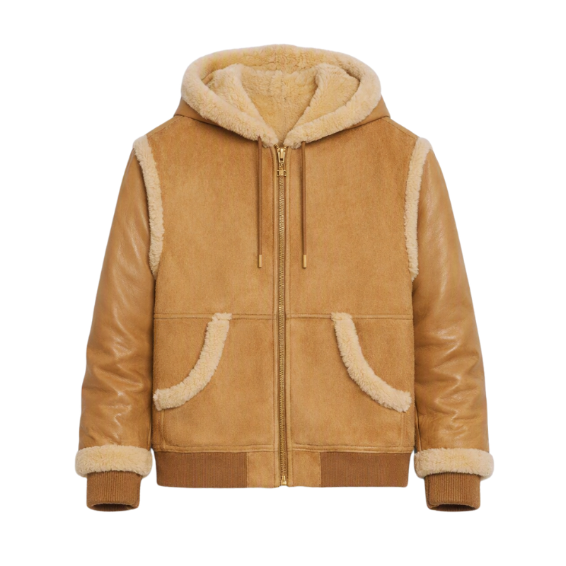 Giacca Bomber in Pelle Scamosciata e Shearling