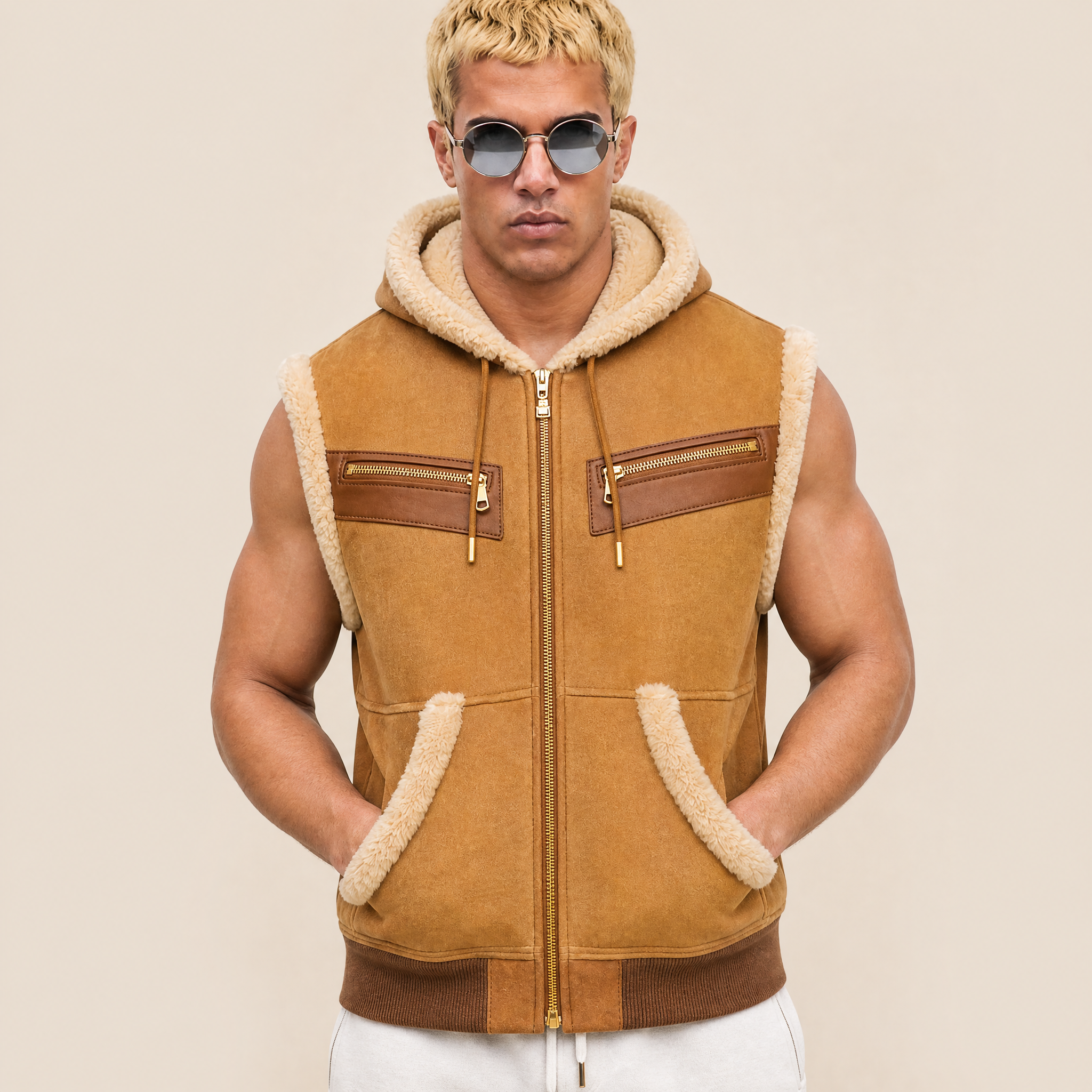 Gilet in Pelle Scamosciata e Shearling