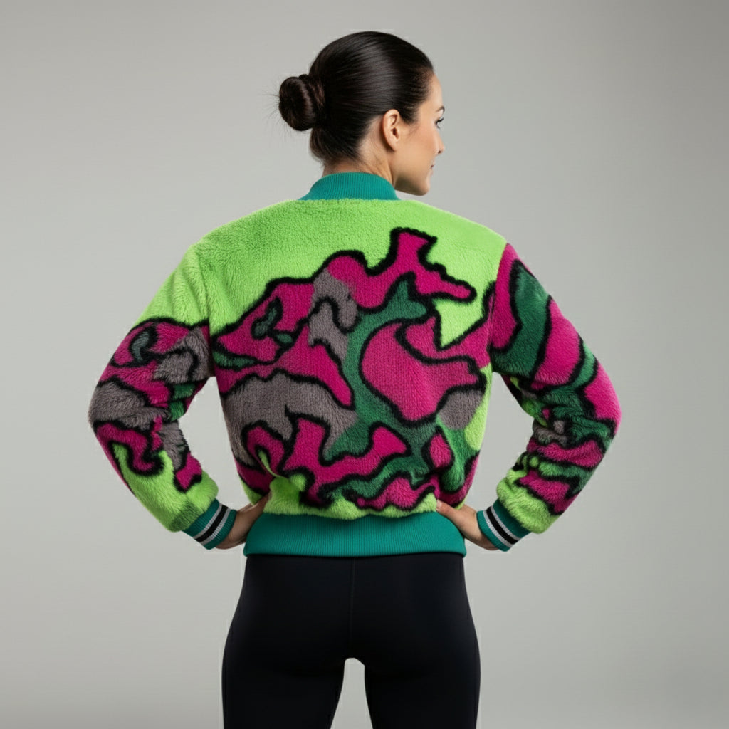 Kinetic Fur Motion — Giacca Sportiva in Eco-Pelliccia Multicolore