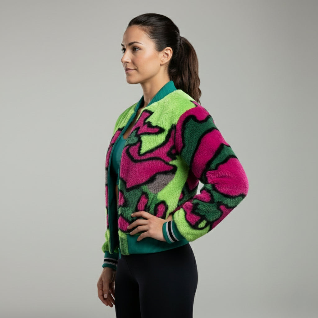 Kinetic Fur Motion — Giacca Sportiva in Eco-Pelliccia Multicolore