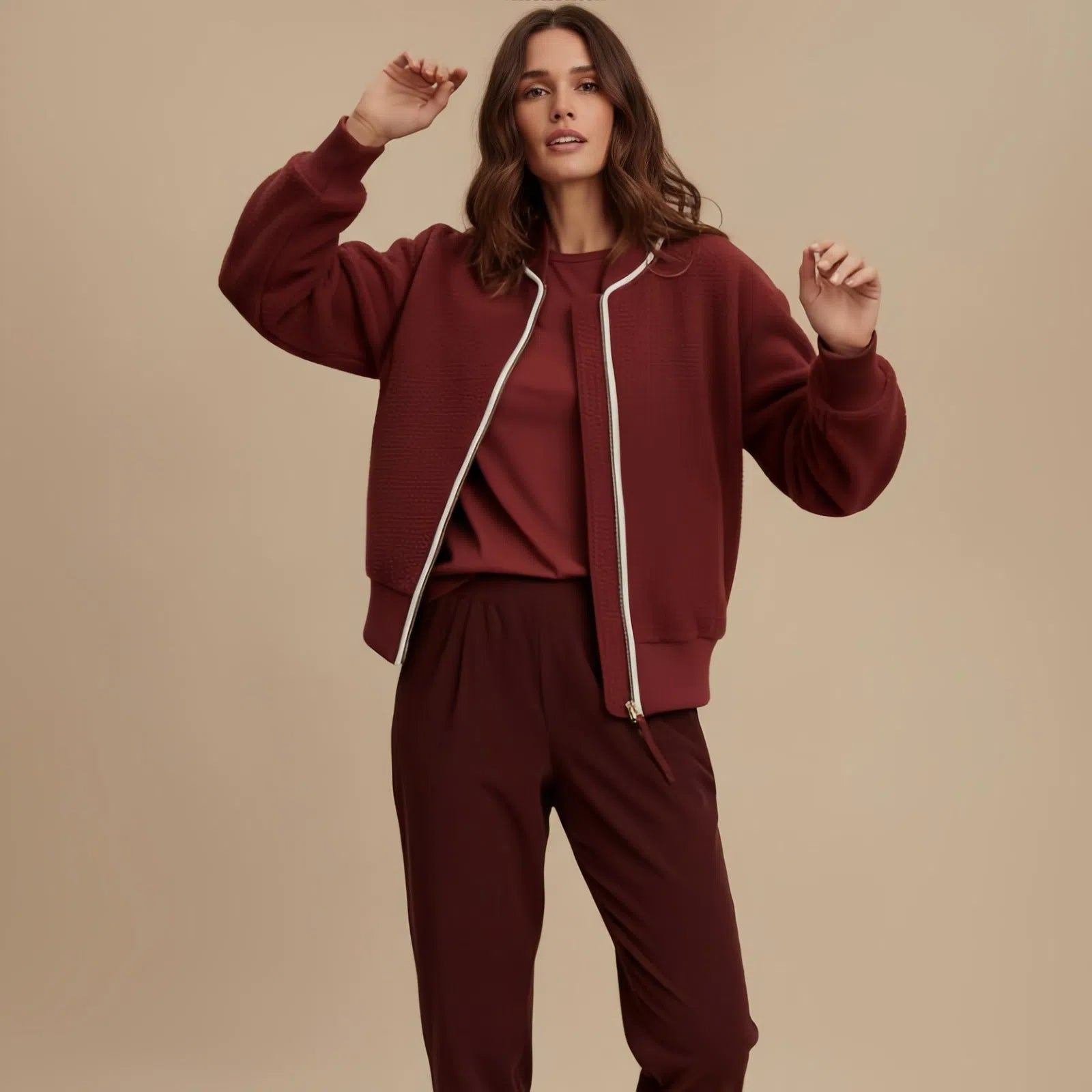 Burgundy Elegant – Quilted Zip-Up Sports Jacket