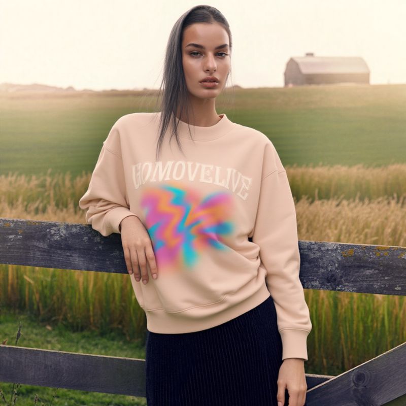 Urban Pulse – Beige Sweatshirt with Abstract Print and GOMOVELIVE Logo