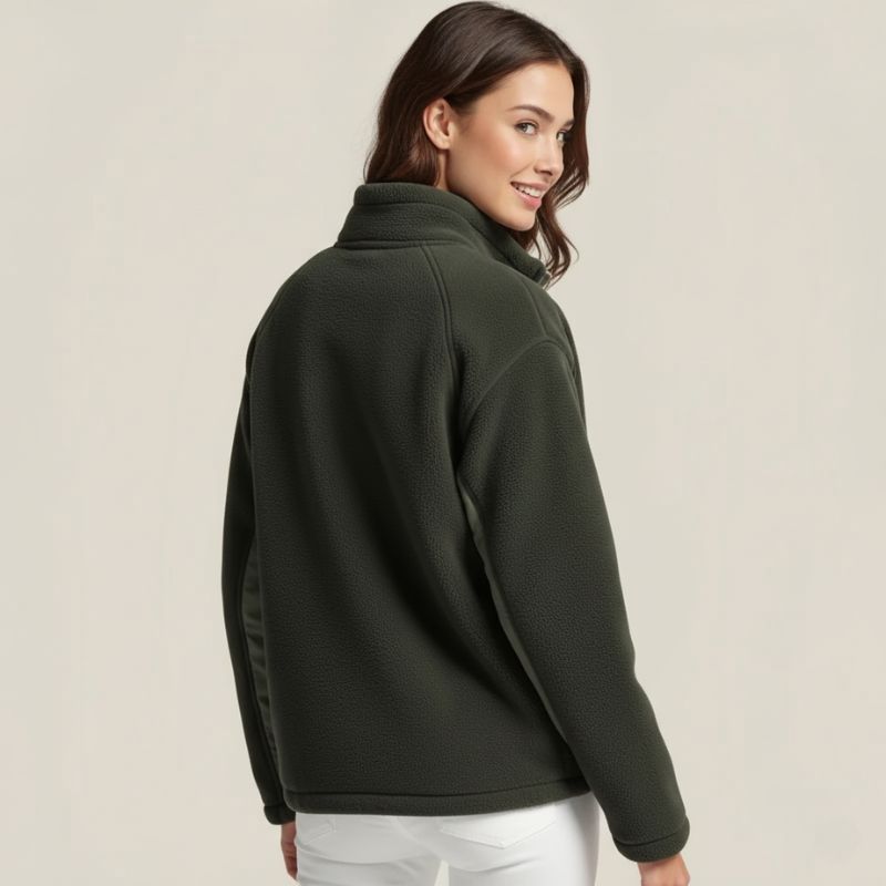 Rhe Alpine Zip – Giacca in Pile Verde Foresta con Tasche e Dettagli Tecnici
