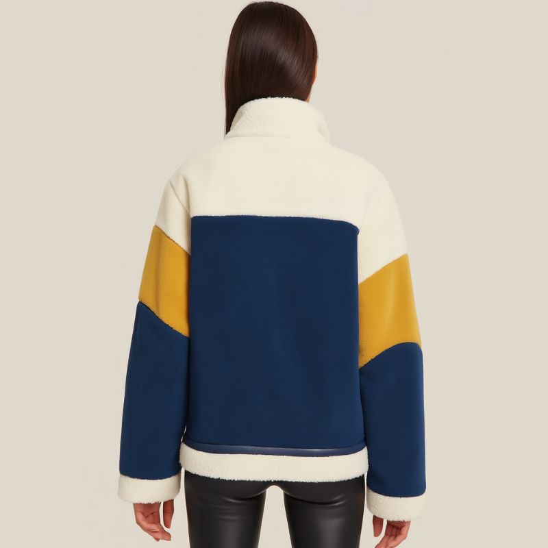 Bold Geometry: Color-Block Fleece Jacket for Unmistakable Style