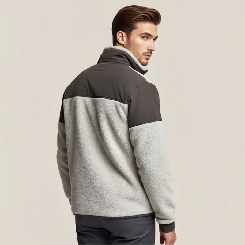 Light Teddy Bear Jacket with Contrasting Faux Leather Details