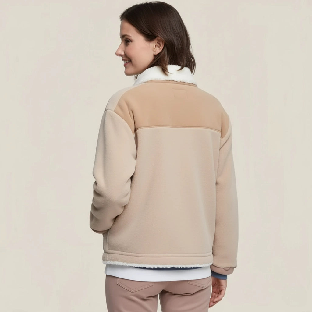 Cream Fold – Beige Fleece Jacket with White Sherpa Lining and Oversized Pockets