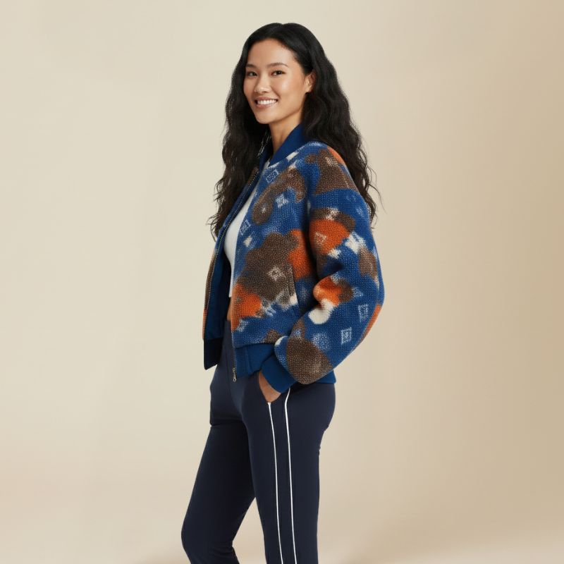 Aurora Shag – Abstract Tie-Dye Sporty Bomber Jacket