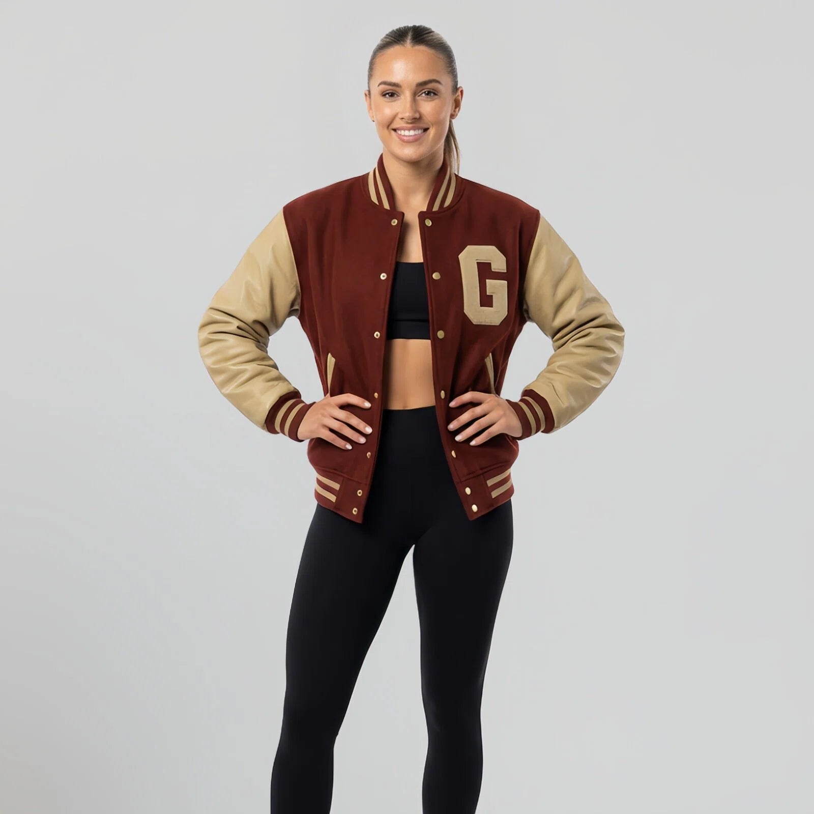 Veste universitaire Golden Spirit — Veste de sport emblématique en laine technique et cuir naturel