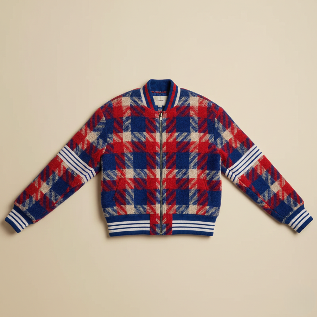 « Plaid Velocity » – Veste zippée à l'esprit sportif et au motif audacieux