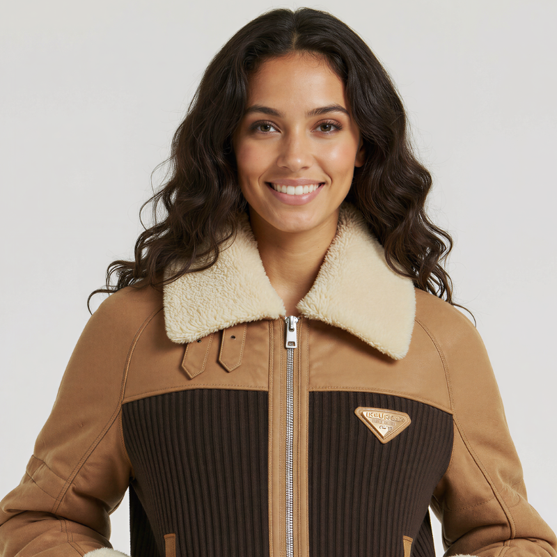 « Tranquility Pilot » – Veste technique en peau lainée et maille côtelée