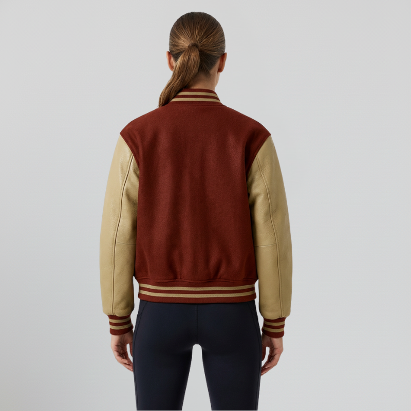 Veste universitaire Golden Spirit — Veste de sport emblématique en laine technique et cuir naturel