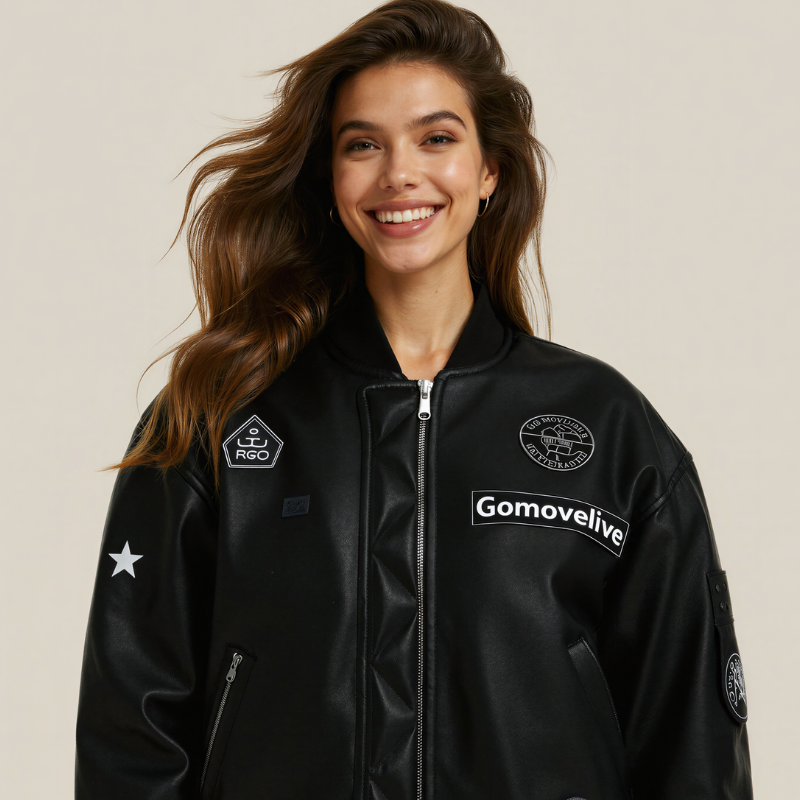 Urban Rebel – Bomber in Pelle Sintetica con Patch